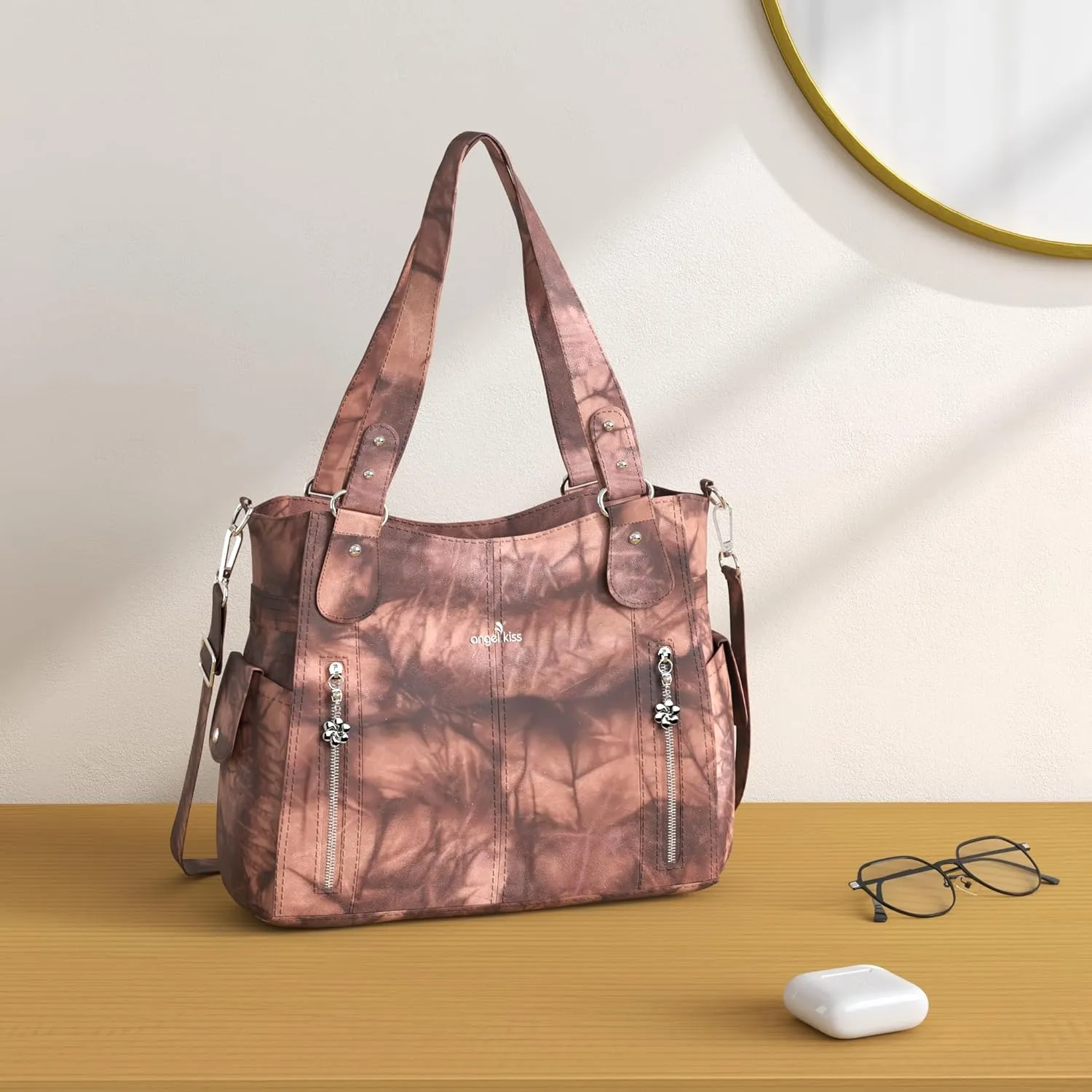Angel Kiss Handbags for Womens Top-Handle Hobo Purse Roomy Casual Shoulder Bags PU Tote Satchel Purse for Women