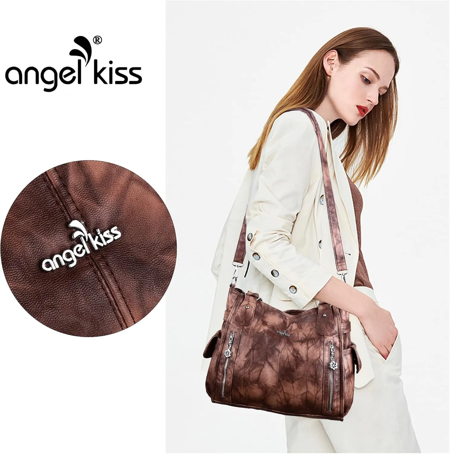 Angel Kiss Handbags for Womens Top-Handle Hobo Purse Roomy Casual Shoulder Bags PU Tote Satchel Purse for Women