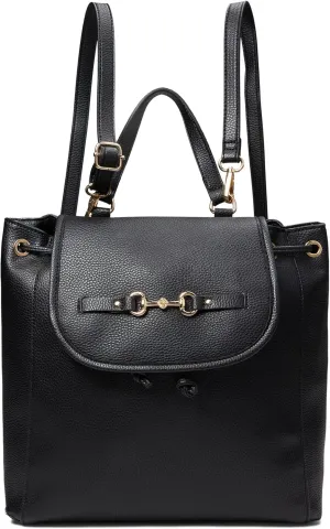 Anne Klein Womens Flap Horsebit Backpack, Black