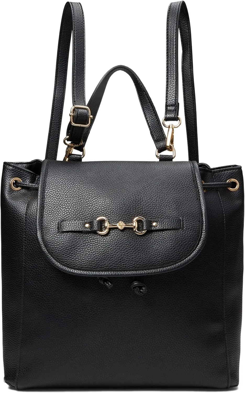 Anne Klein Womens Flap Horsebit Backpack, Black