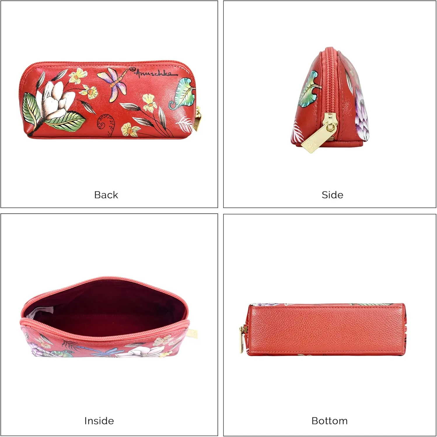 Anuschka Women's Hand-Painted Genuine Leather Medium Zip-Around Eyeglasses & Cosmetic Pouch