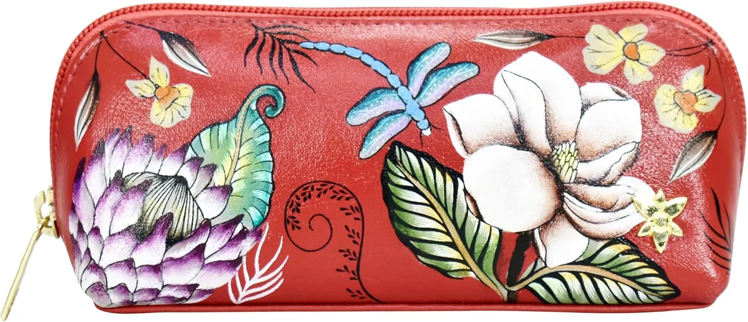 Anuschka Women's Hand-Painted Genuine Leather Medium Zip-Around Eyeglasses & Cosmetic Pouch
