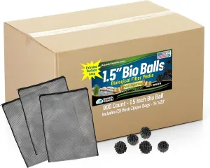 Aquatic Experts Bio Balls Filter Media Bulk, 1.5 Inch Large Bio Balls for Pond & Aquarium Filters, Pond Filter Media for Outdoor Ponds, (900 Count with 3 Mesh Bags, 1.5 Inch)