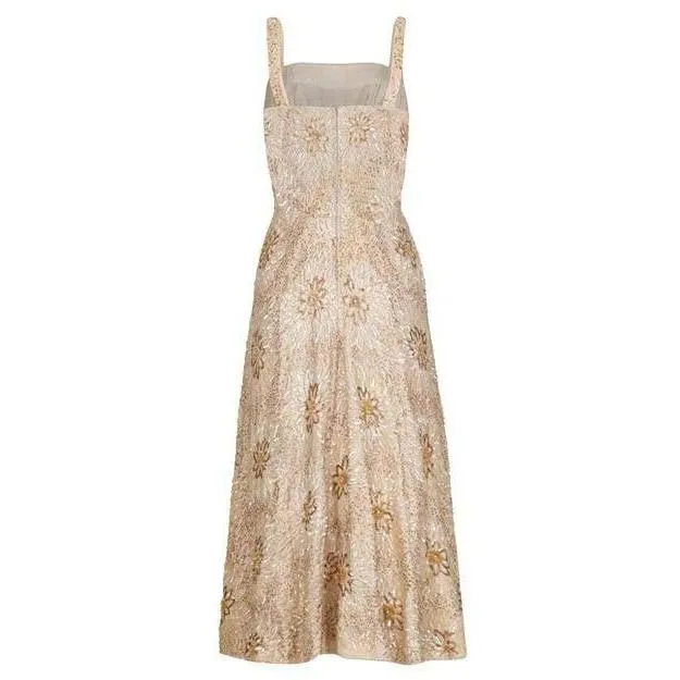 ARCHIVE - 1950s Sequined and Beaded Cream and Gold Dress