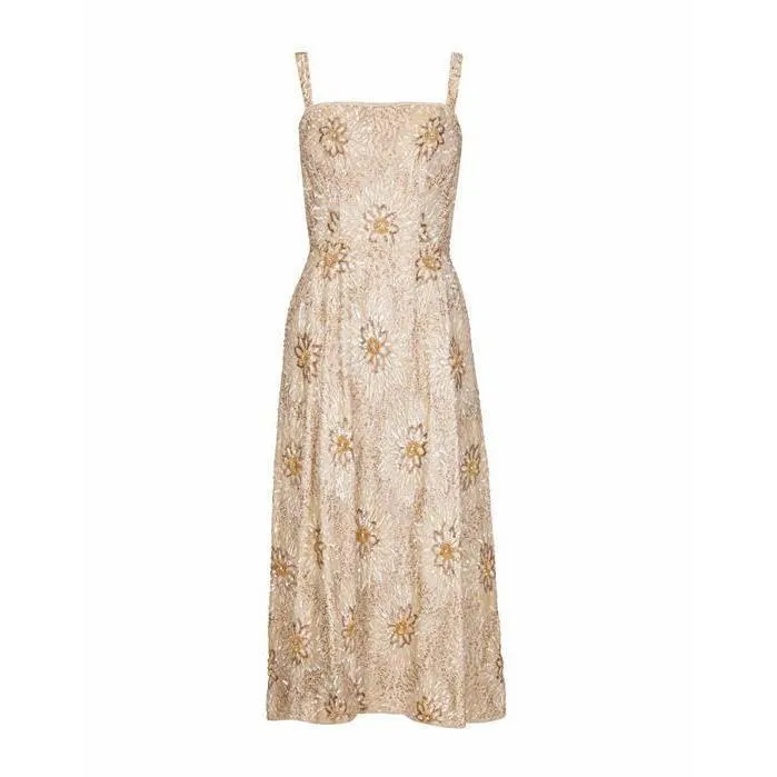 ARCHIVE - 1950s Sequined and Beaded Cream and Gold Dress