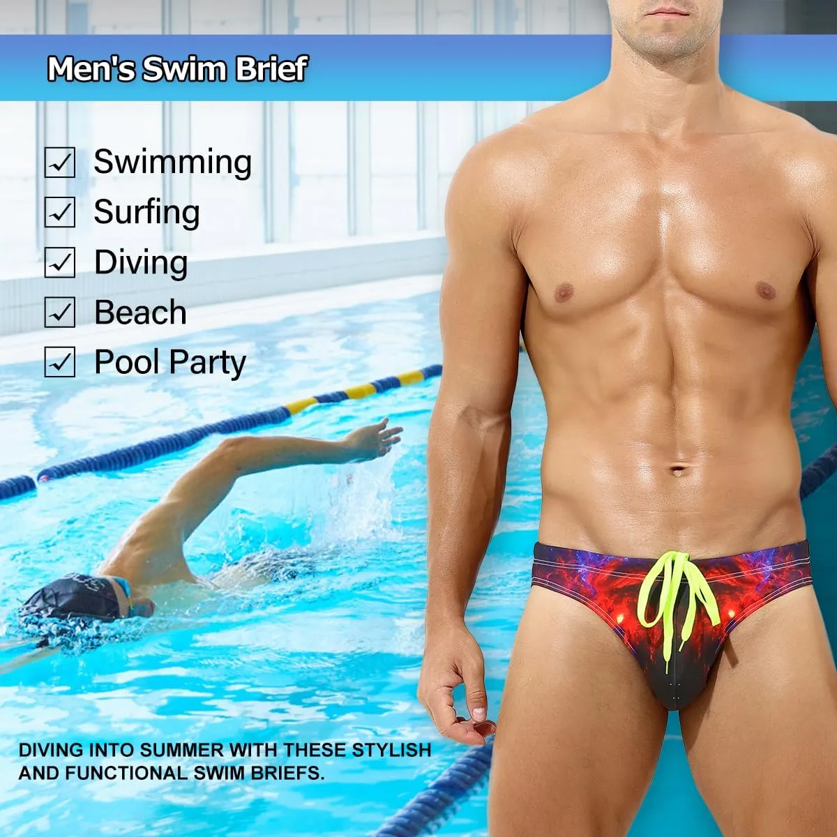 Arjen Kroos Men's Swim Briefs Swimsuit Sexy Print Swimwear Bikinis with Drawstring