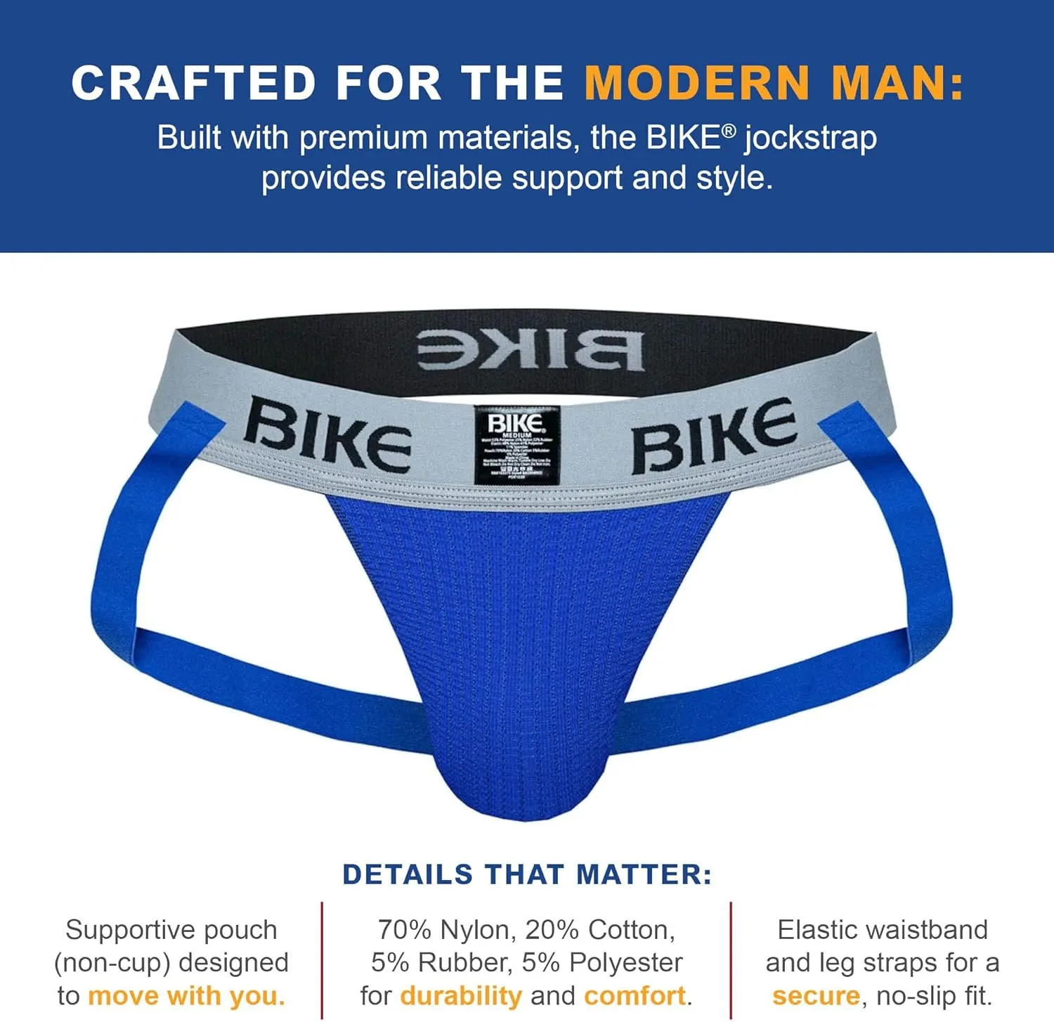 Athletic Classic Jockstrap | Soft Cotton Pouch for Breathable Comfort | Durable 3-Inch Elastic Waistband