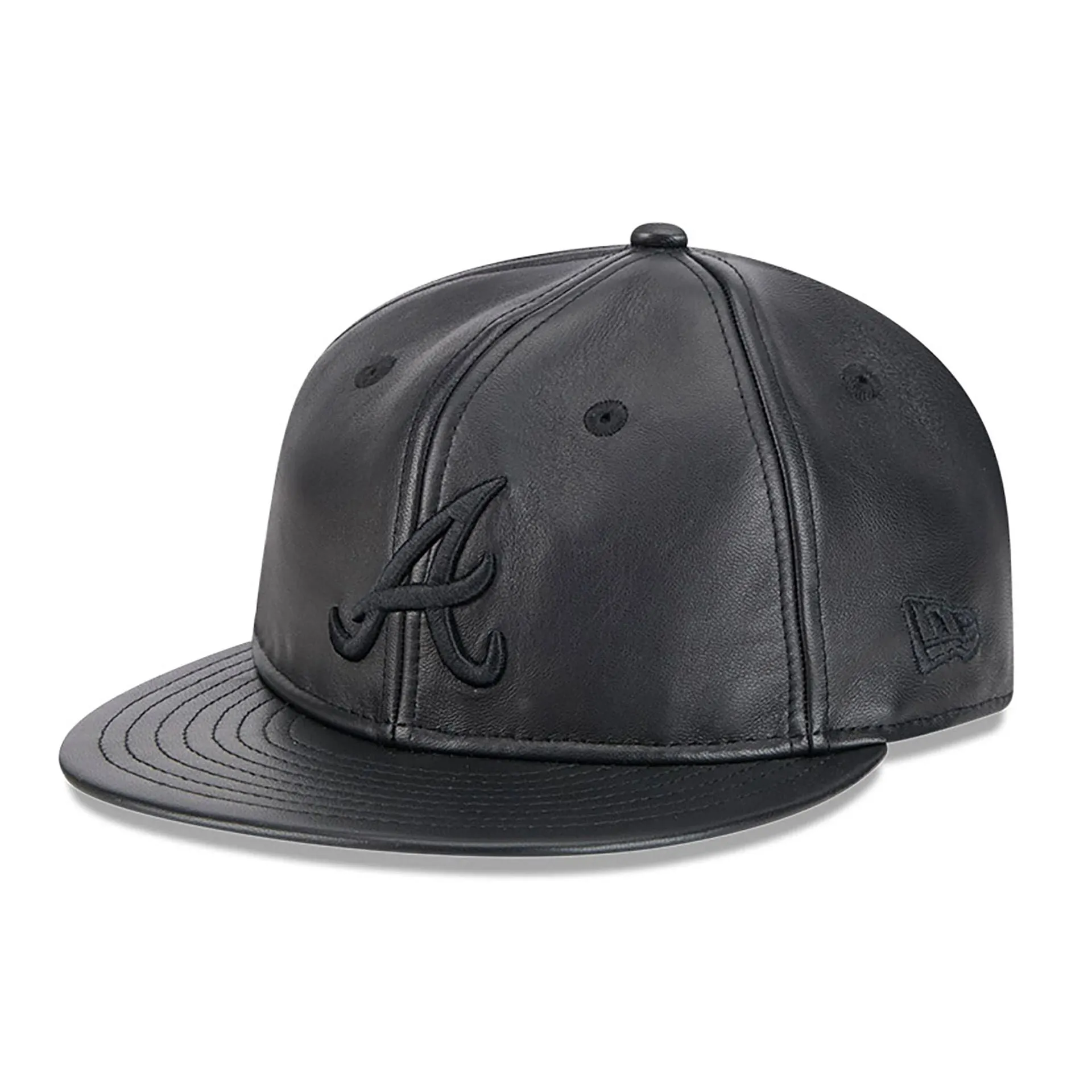 Atlanta Braves Genuine Leather Black Retro Crown 9FIFTY Strapback Cap