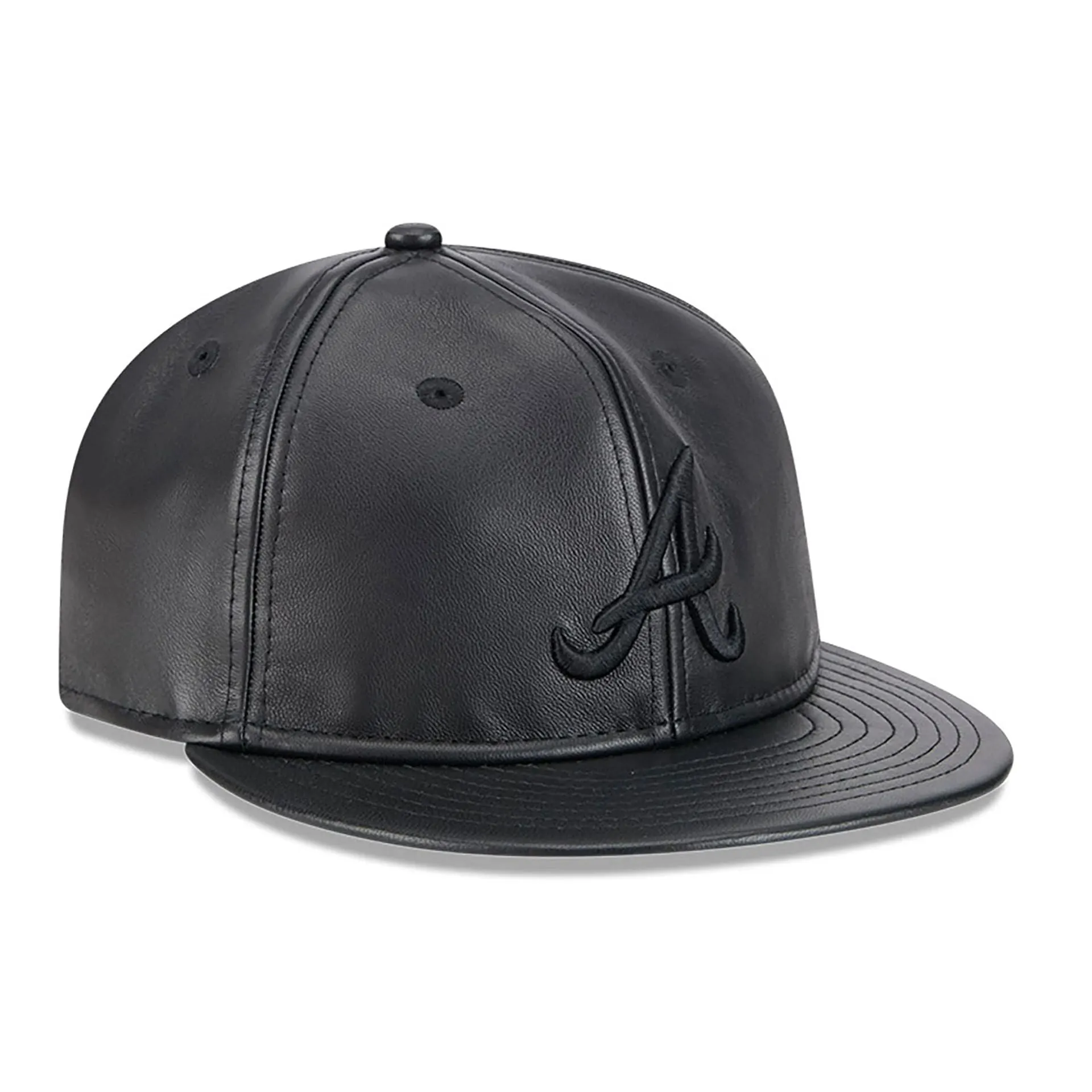 Atlanta Braves Genuine Leather Black Retro Crown 9FIFTY Strapback Cap