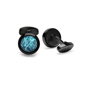Atlantic Salmon Leather Cufflinks Black-Tone ▪ Blue/Blue Metallic