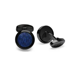 Atlantic Salmon Leather Cufflinks Black-Tone ▪ Dark Blue