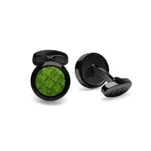 Atlantic Salmon Leather Cufflinks Black-Tone ▪ Olive Green