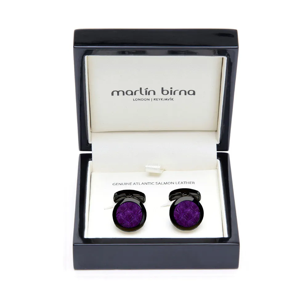 Atlantic Salmon Leather Cufflinks Black-Tone ▪ Purple