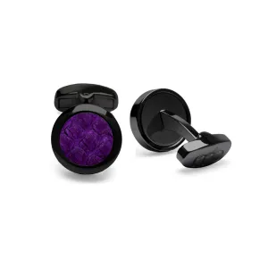 Atlantic Salmon Leather Cufflinks Black-Tone ▪ Purple