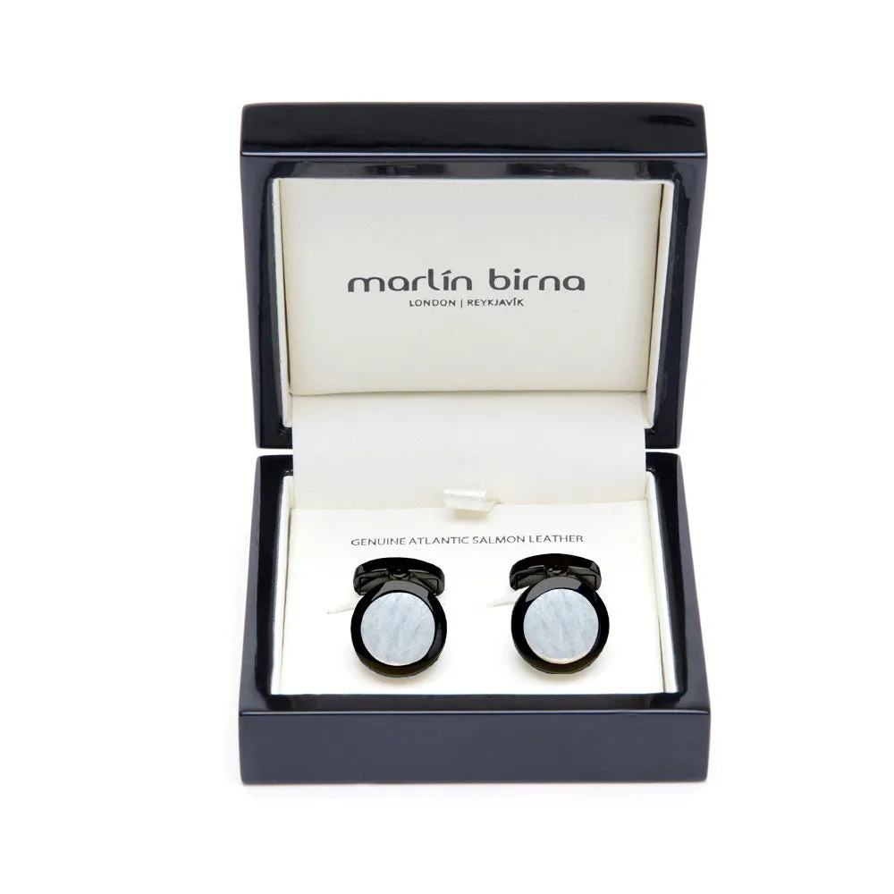 Atlantic Salmon Leather Cufflinks Black-Tone ▪ White