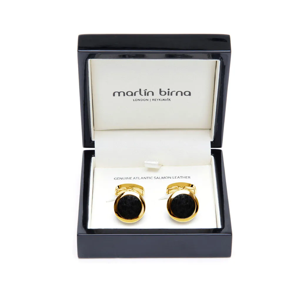 Atlantic Salmon Leather Cufflinks Gold-Tone ▪ Black