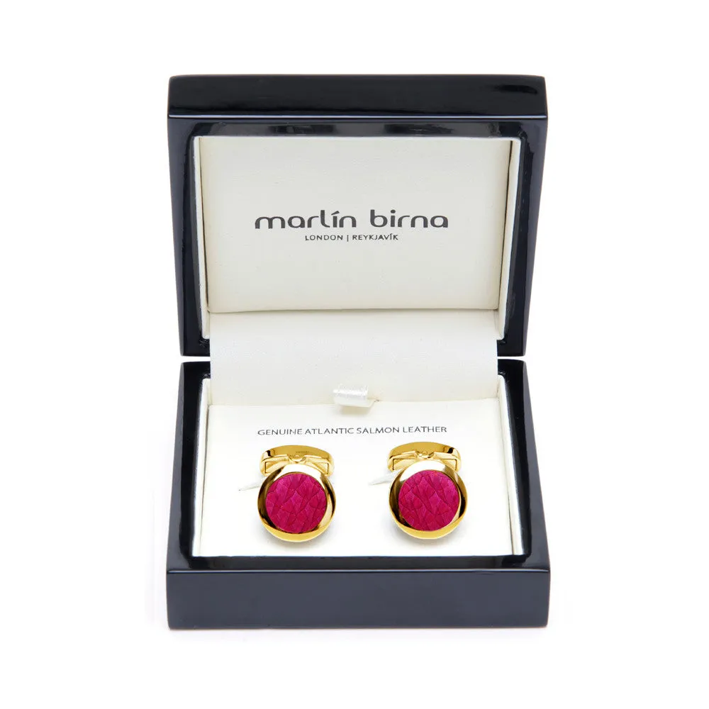 Atlantic Salmon Leather Cufflinks Gold-Tone ▪ Fuchsia