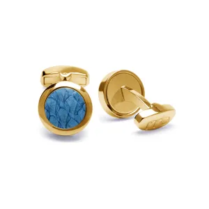 Atlantic Salmon Leather Cufflinks Gold-Tone ▪ Light Blue