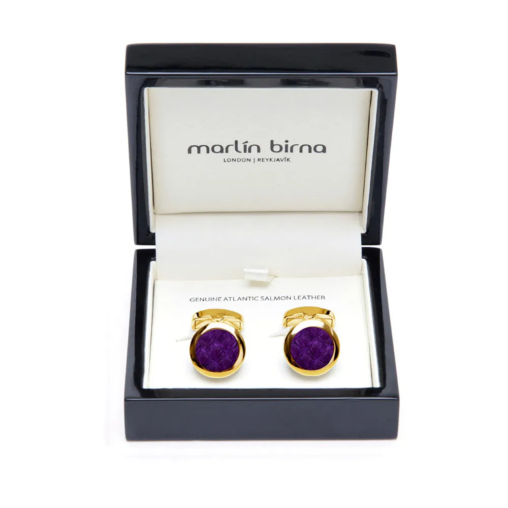 Atlantic Salmon Leather Cufflinks Gold-Tone ▪ Purple