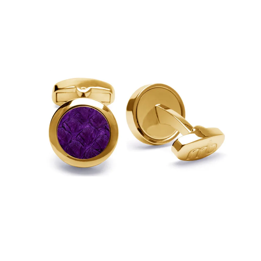 Atlantic Salmon Leather Cufflinks Gold-Tone ▪ Purple