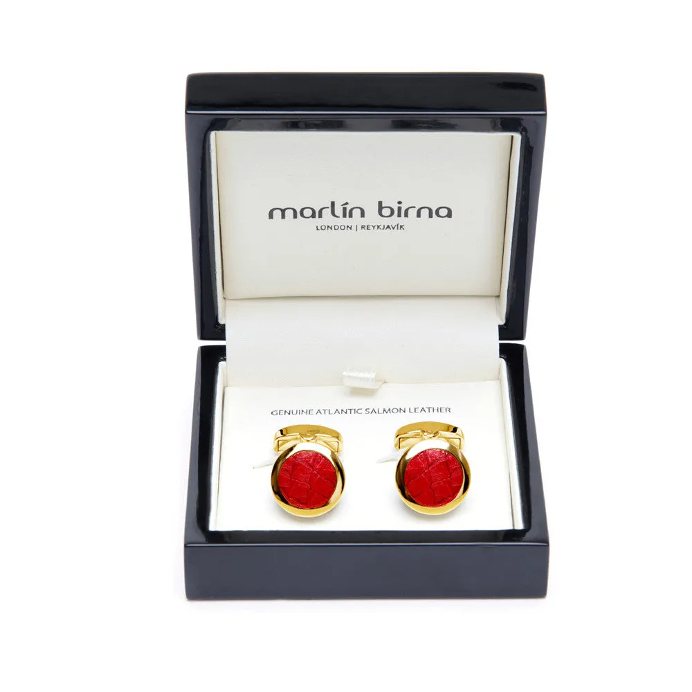 Atlantic Salmon Leather Cufflinks Gold-Tone ▪ Red