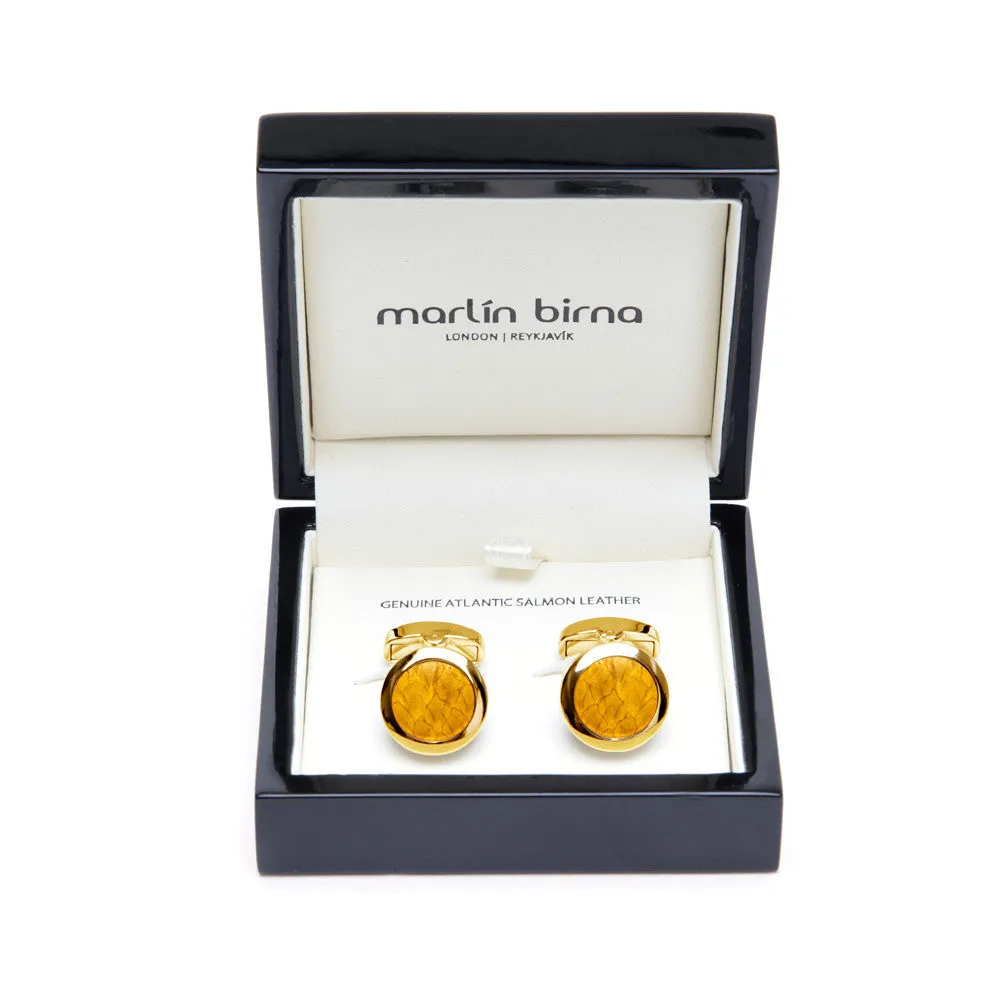 Atlantic Salmon Leather Cufflinks Gold-Tone ▪ Yellow