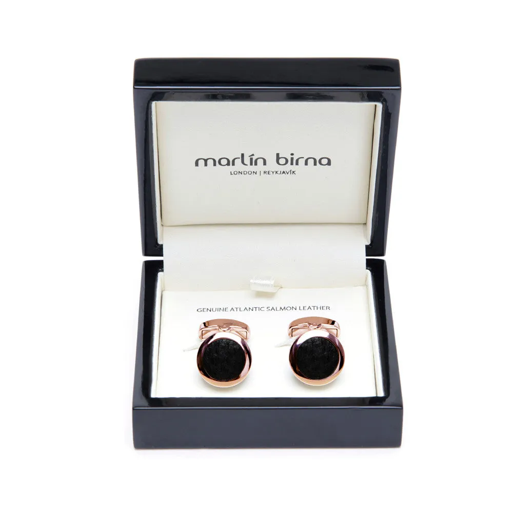 Atlantic Salmon Leather Cufflinks Rose Gold-Tone ▪ Black