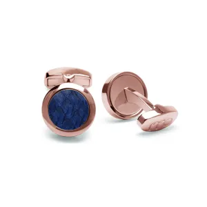 Atlantic Salmon Leather Cufflinks Rose Gold-Tone ▪ Dark Blue