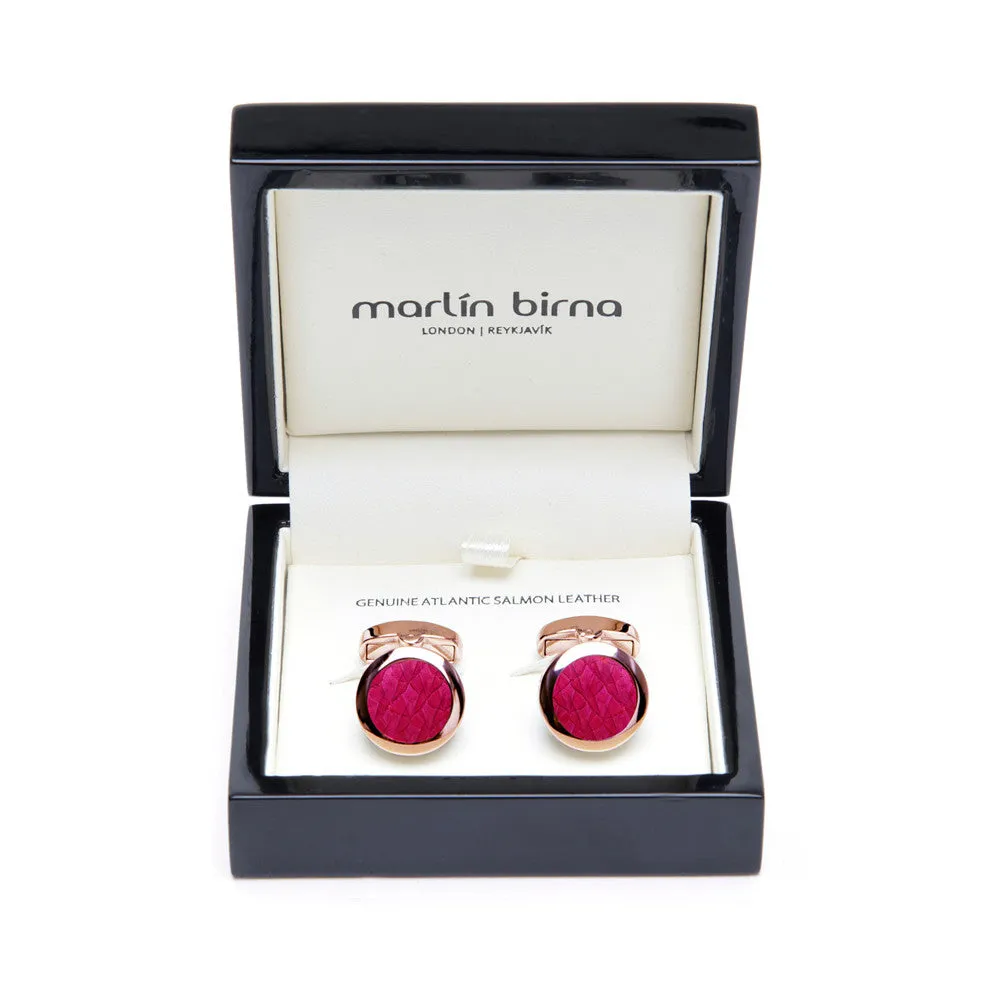 Atlantic Salmon Leather Cufflinks Rose Gold-Tone ▪ Fuchsia