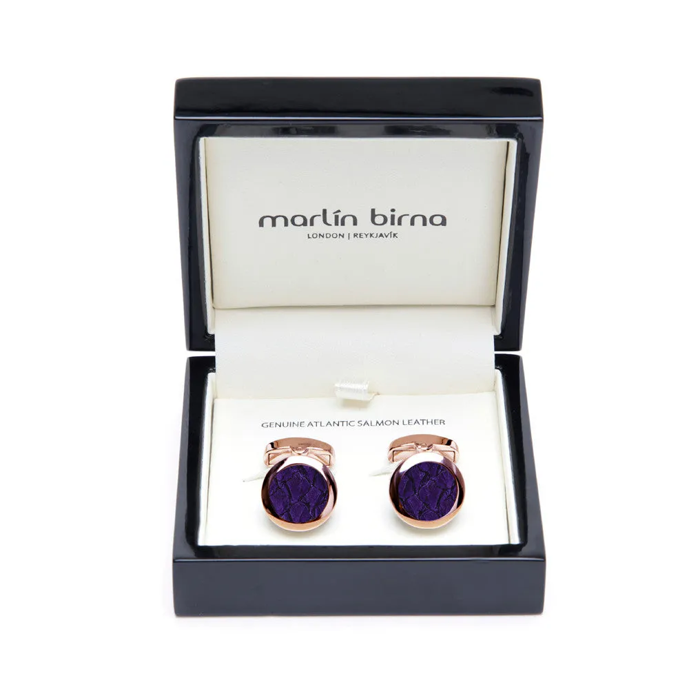 Atlantic Salmon Leather Cufflinks Rose Gold-Tone ▪ Purple