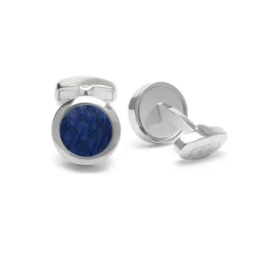 Atlantic Salmon Leather Cufflinks Silver-Tone ▪ Dark Blue