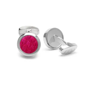 Atlantic Salmon Leather Cufflinks Silver-Tone ▪ Fuchsia