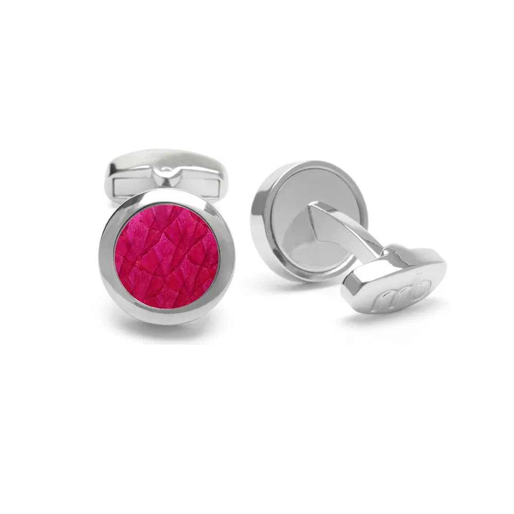 Atlantic Salmon Leather Cufflinks Silver-Tone ▪ Fuchsia