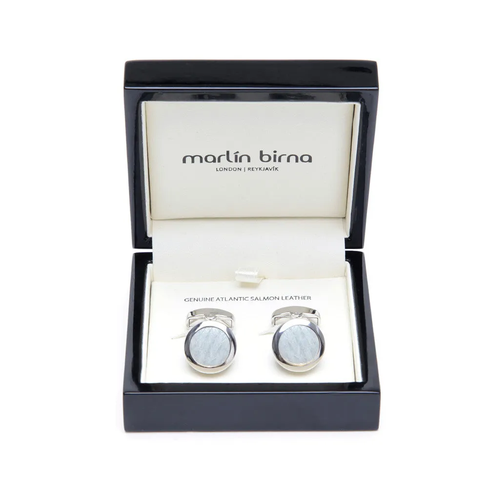 Atlantic Salmon Leather Cufflinks Silver-Tone ▪ White