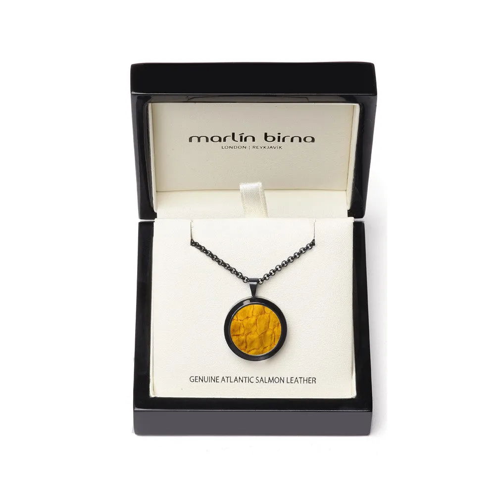 Atlantic Salmon Leather Pendant Black-Tone ▪ Yellow