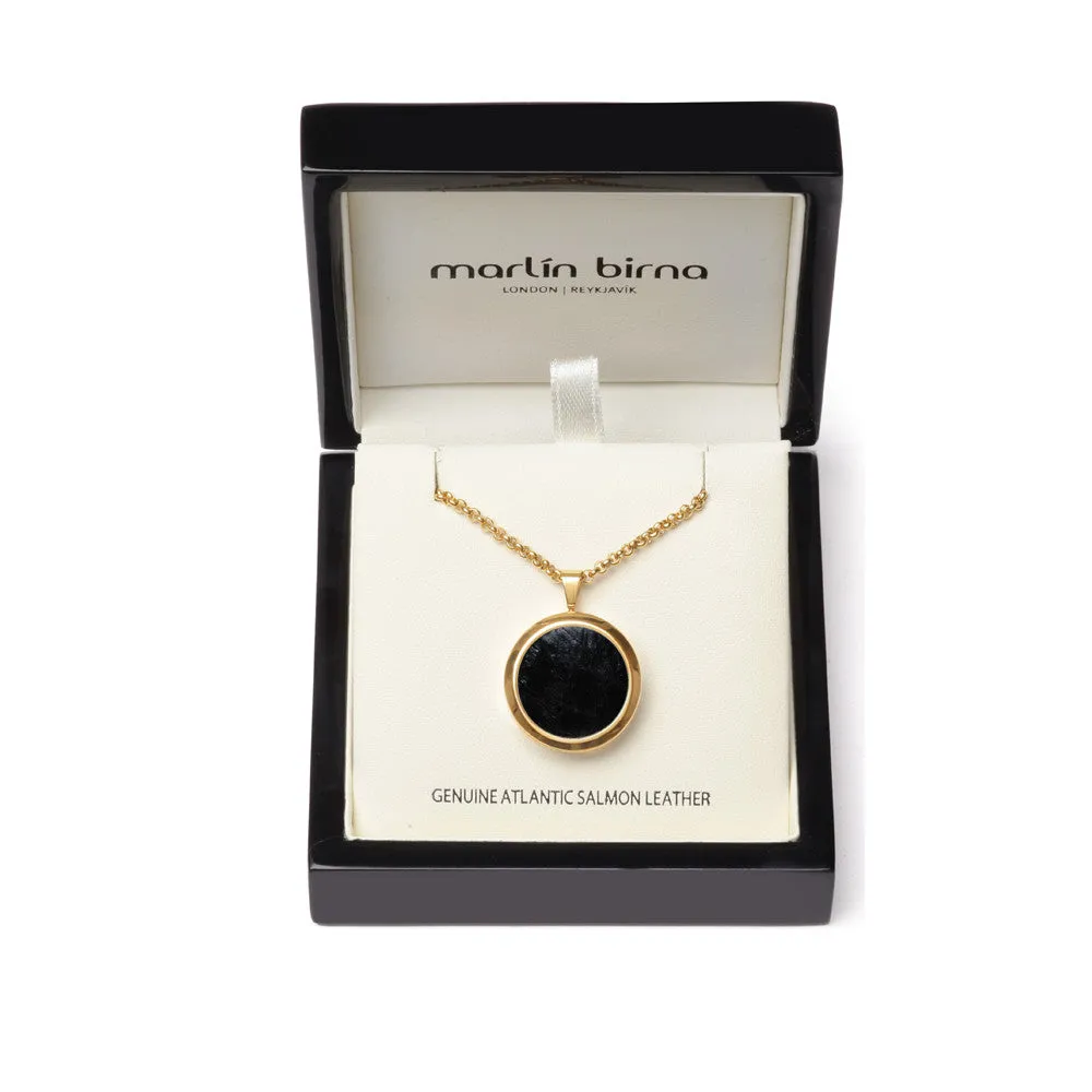Atlantic Salmon Leather Pendant Gold-Tone ▪ Black