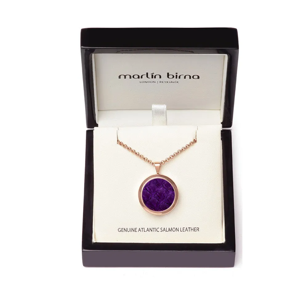 Atlantic Salmon Leather Pendant Rose Gold-Tone ▪ Purple