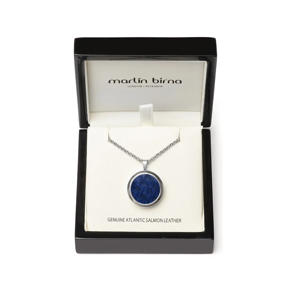 Atlantic Salmon Leather Pendant Silver-Tone ▪ Dark Blue