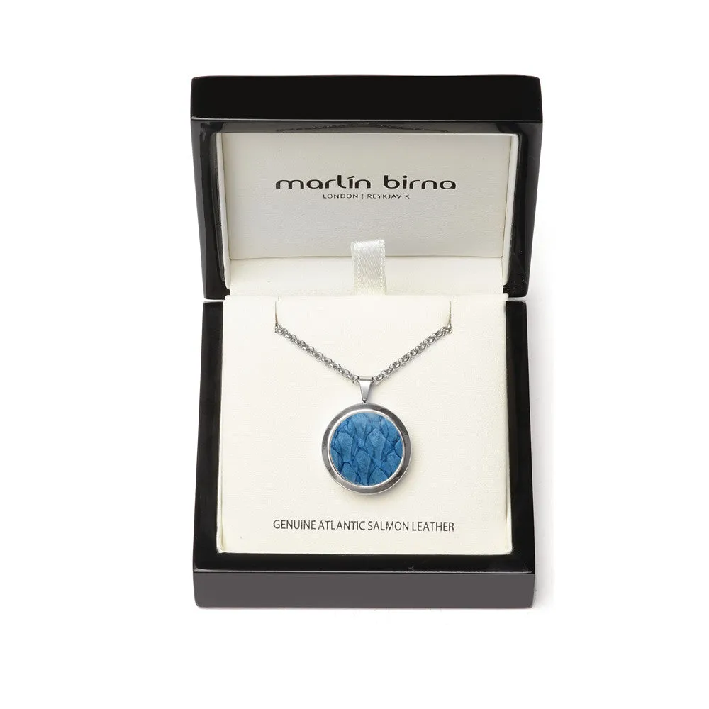 Atlantic Salmon Leather Pendant Silver-Tone ▪ Light Blue