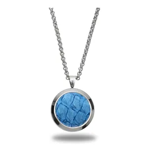 Atlantic Salmon Leather Pendant Silver-Tone ▪ Light Blue