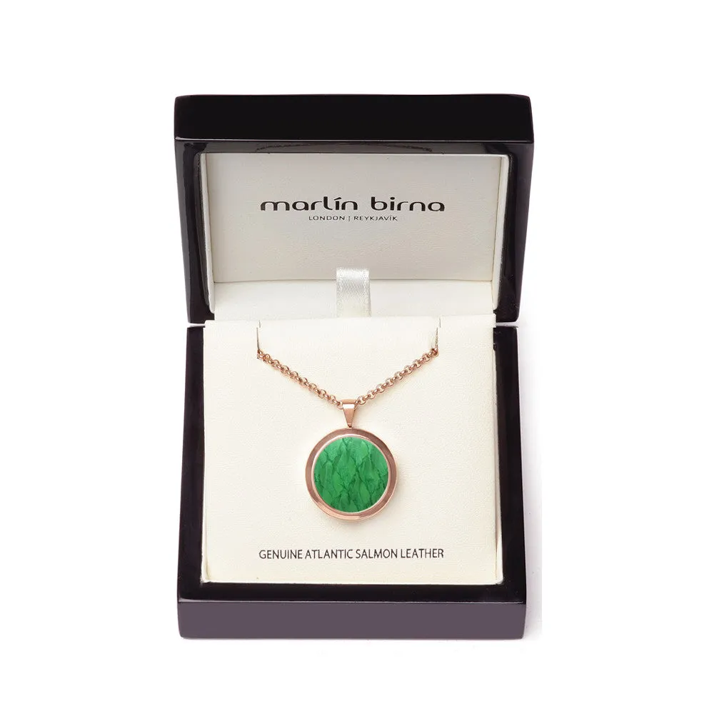 Atlantic Salmon Leather Pendant Silver-Tone ▪ Light Green