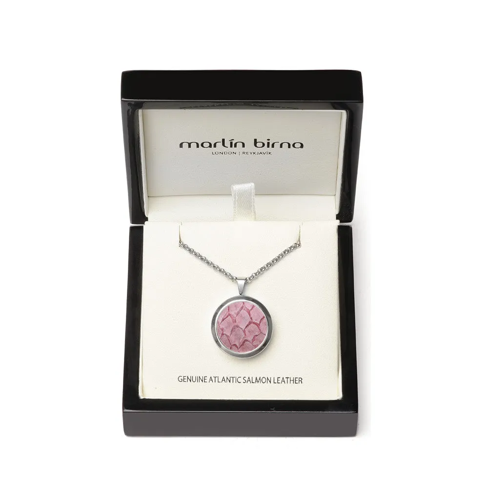 Atlantic Salmon Leather Pendant Silver-Tone ▪ Light Pink