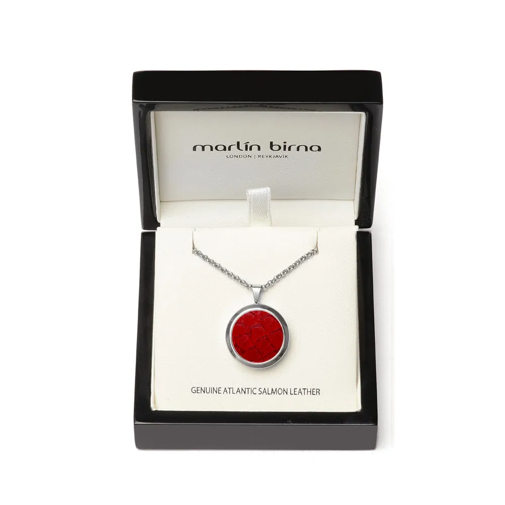 Atlantic Salmon Leather Pendant Silver-Tone ▪ Red