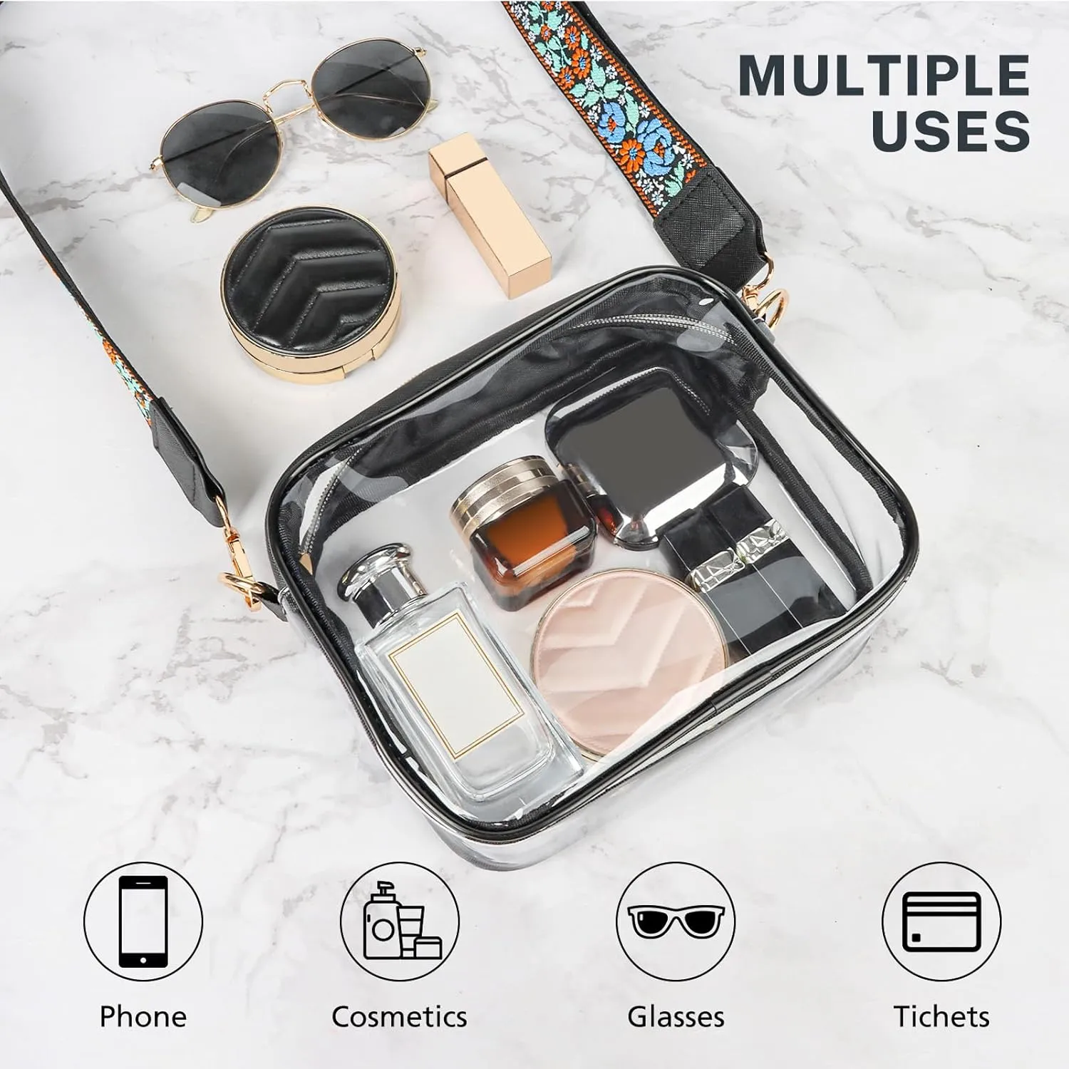 Aveniee Clear Bag Stadium Approved, Clear Purses for Women, Crossbody Bag for Concerts with Adjustable Strap