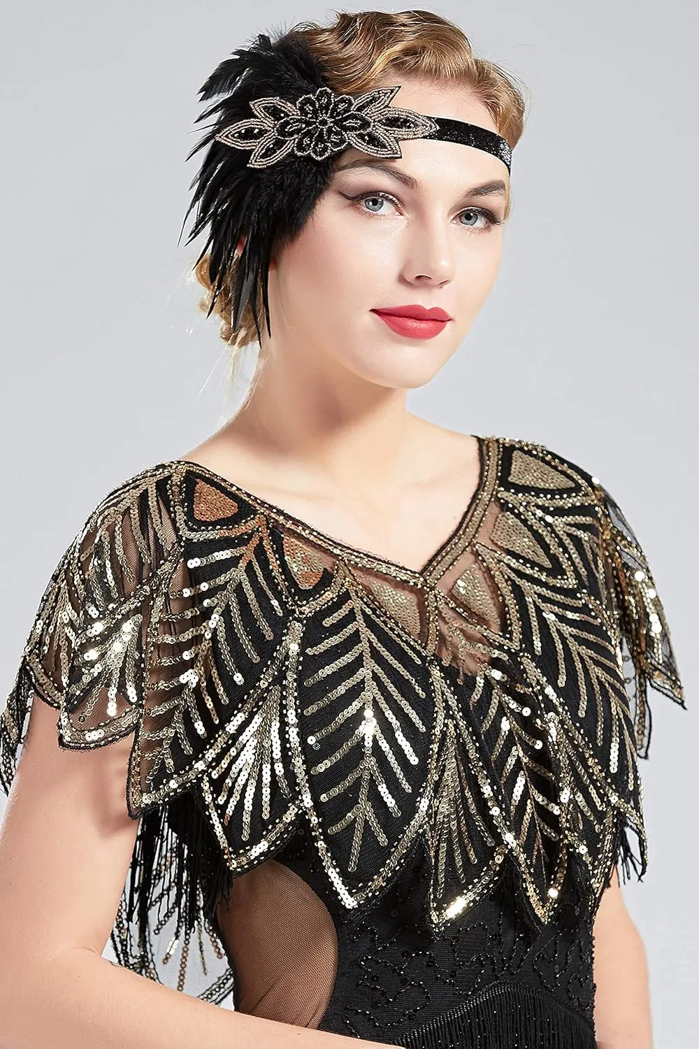 BABEYOND 1920s Shawl Wraps Sequin Beaded Evening Cape Bridal Shawl