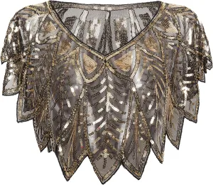 BABEYOND 1920s Shawl Wraps Sequin Beaded Evening Cape Bridal Shawl