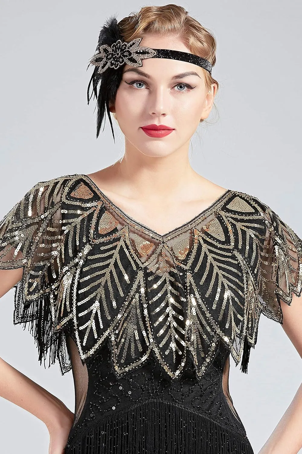 BABEYOND 1920s Shawl Wraps Sequin Beaded Evening Cape Bridal Shawl