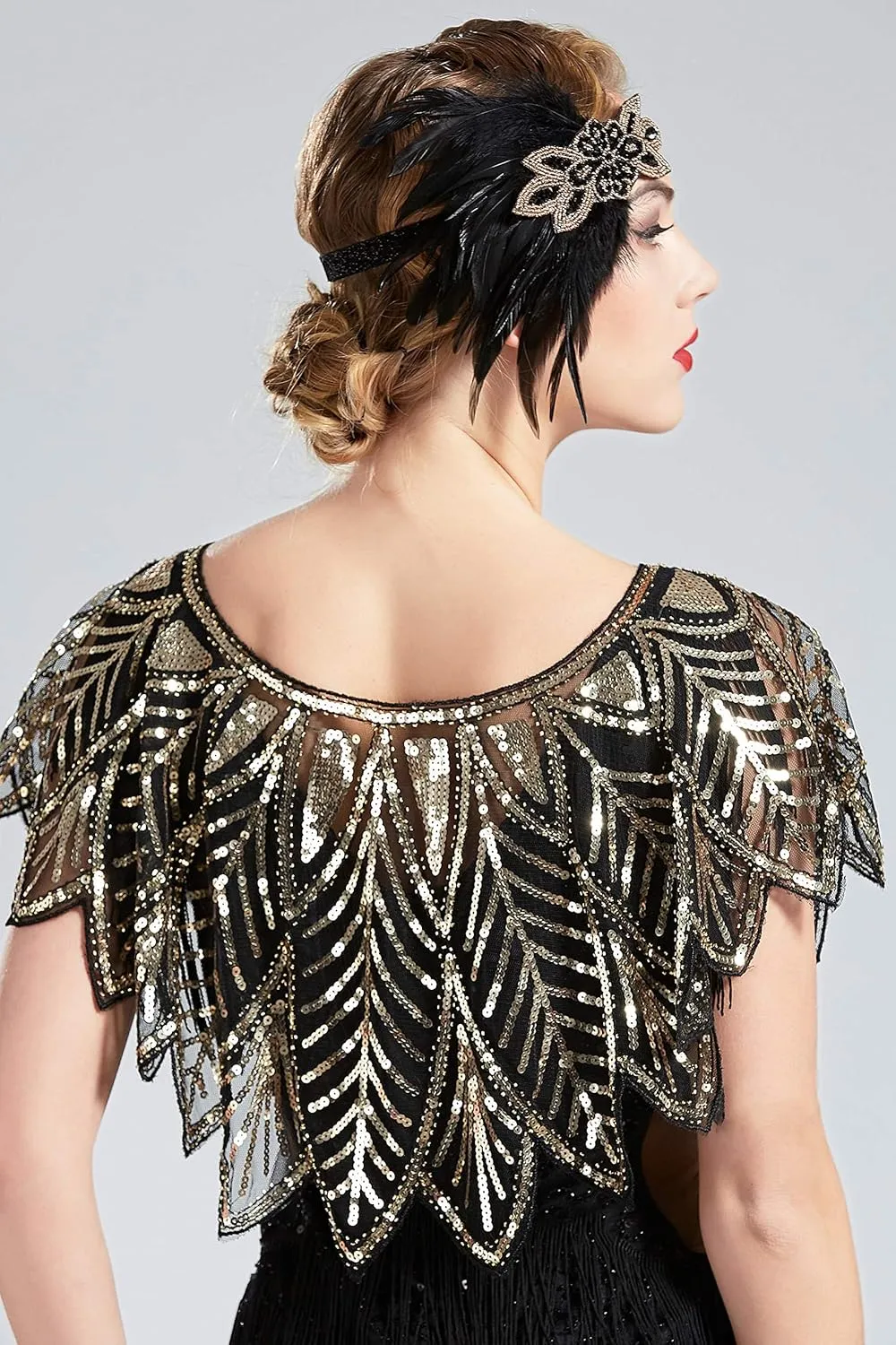 BABEYOND 1920s Shawl Wraps Sequin Beaded Evening Cape Bridal Shawl