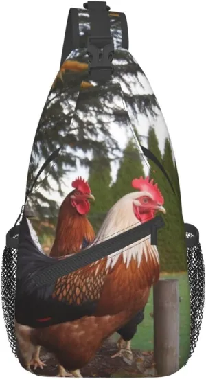 Backyard Chickens Print Sling Backpack Travel Sling Bag Casual Chest Bag Hiking Daypack Crossbody Bag For Men Women