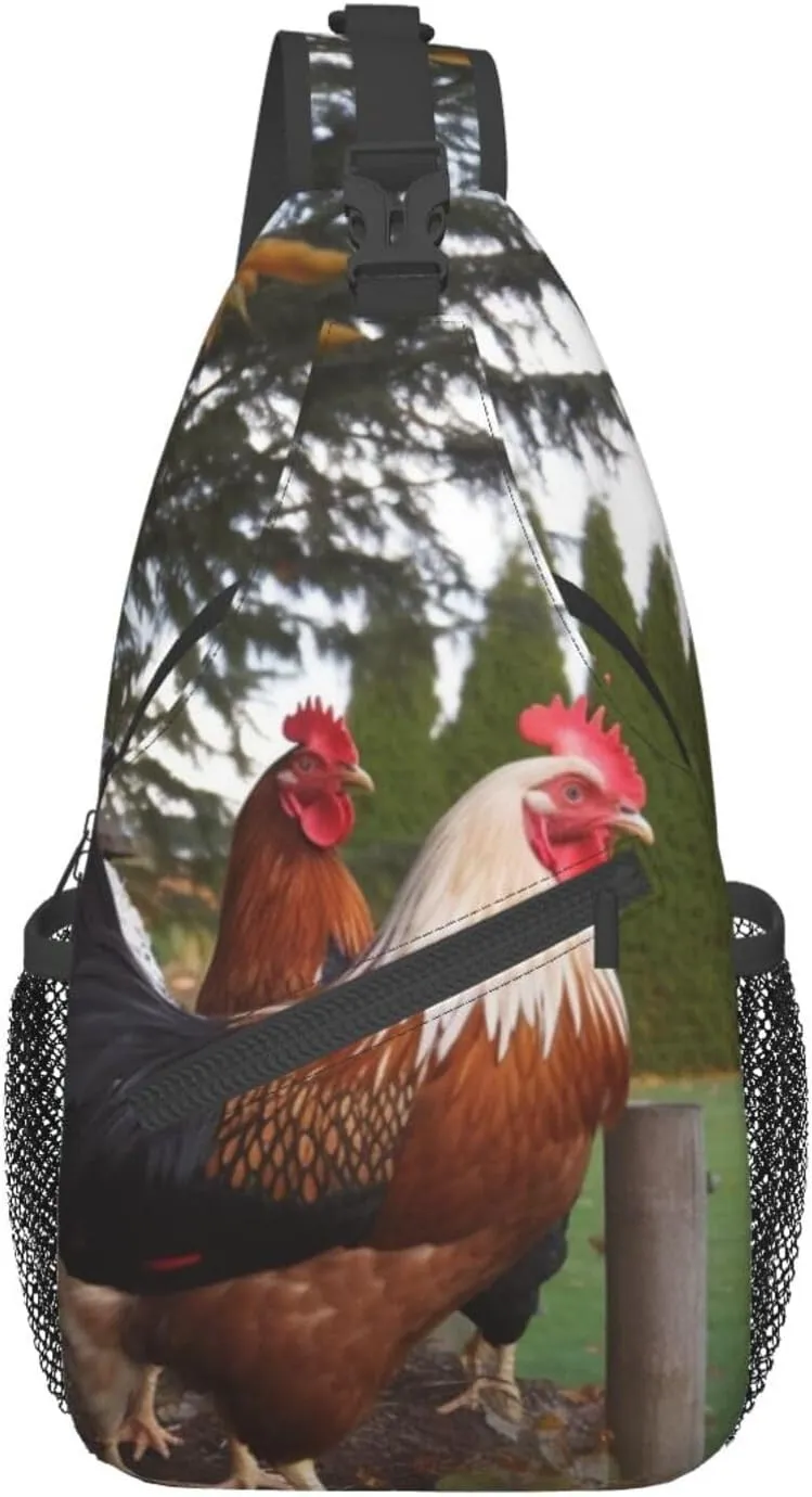 Backyard Chickens Print Sling Backpack Travel Sling Bag Casual Chest Bag Hiking Daypack Crossbody Bag For Men Women